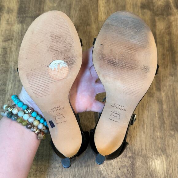 Stuart Weitzman Women’s Nudistcurve Ankle Strap Patent Leather Heel Black Size 5 - Picture 9 of 11